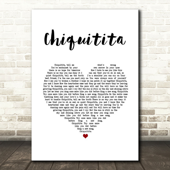 ABBA Chiquitita White Heart Song Lyric Music Art Print