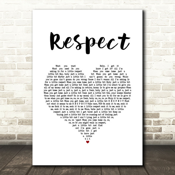 Aretha Franklin Respect White Heart Song Lyric Music Art Print