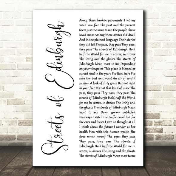 The Proclaimers Streets of Edinburgh White Script Song Lyric Music Art Print