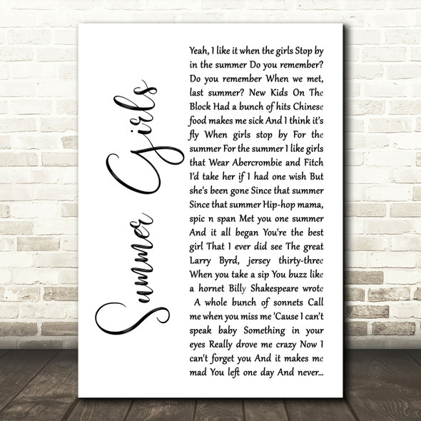 LFO Summer Girls White Script Song Lyric Music Art Print