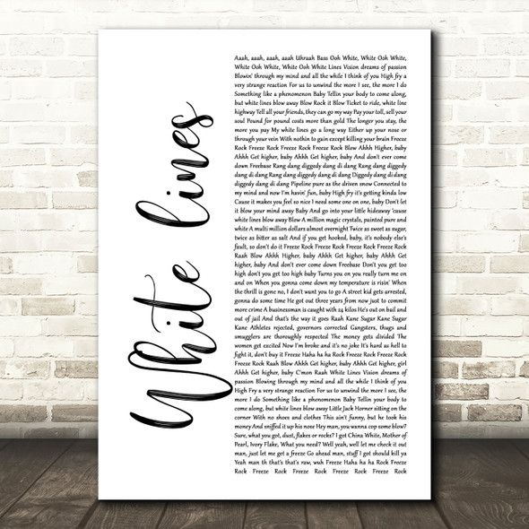 Grandmaster Flash White lines White Script Song Lyric Music Art Print