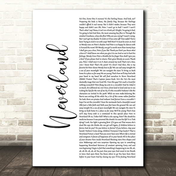 Matthew Morrison, Laura Michelle Kelly, Neverland White Script Song Lyric Music Art Print