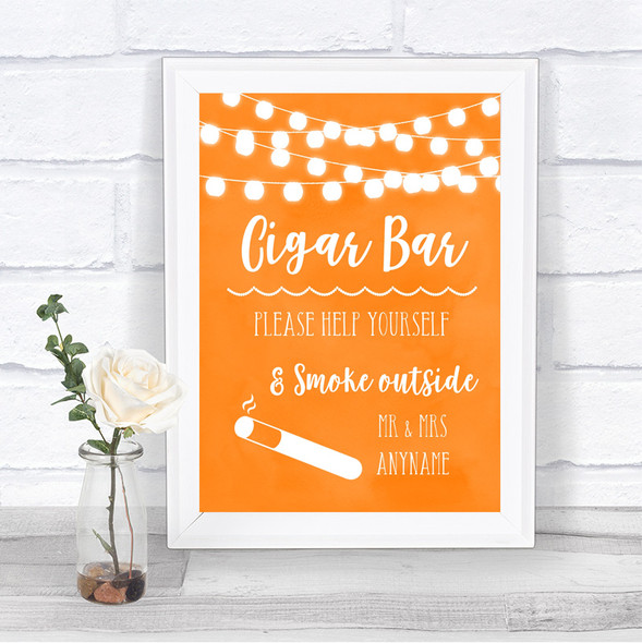 Orange Watercolour Lights Cigar Bar Personalized Wedding Sign