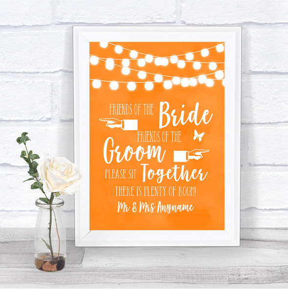 Orange Watercolour Lights Friends Of The Bride Groom Seating Wedding Sign