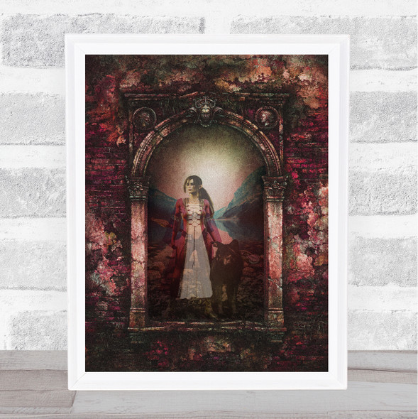 Gothic Floral Arch Woman With Wolf Home Wall Art Print