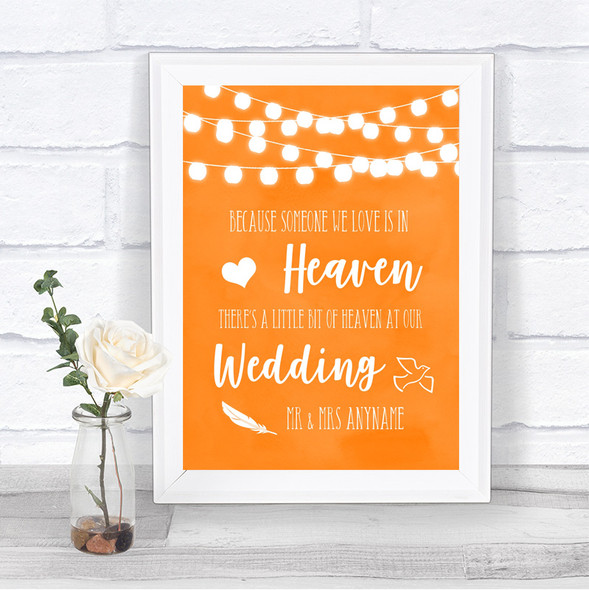 Orange Watercolour Lights Heaven Loved Ones Personalized Wedding Sign