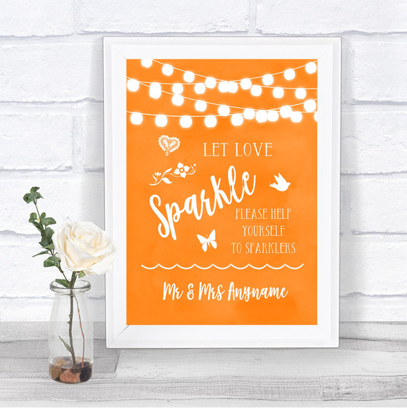 Orange Watercolour Lights Let Love Sparkle Sparkler Send Off Wedding Sign