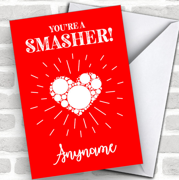 Retro Style & White Heart You're A Smasher Personalized Valentine's Day Card