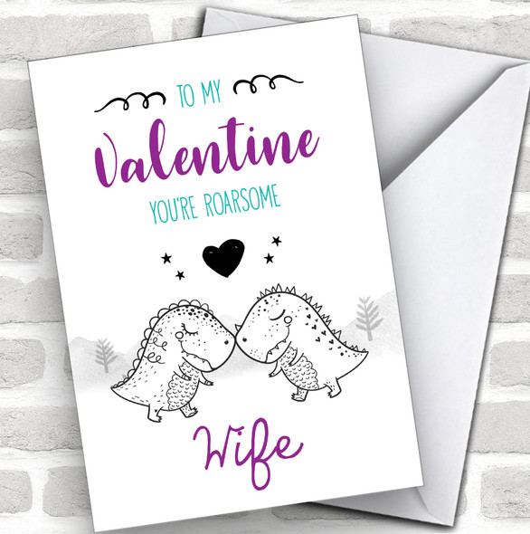 Wife Roarsome Cutesy Dinosaurs In Love Personalized Valentine's Day Card