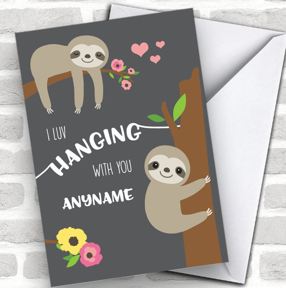 Cute Sloths Luv Hanging With You Personalized Valentine's Day Card