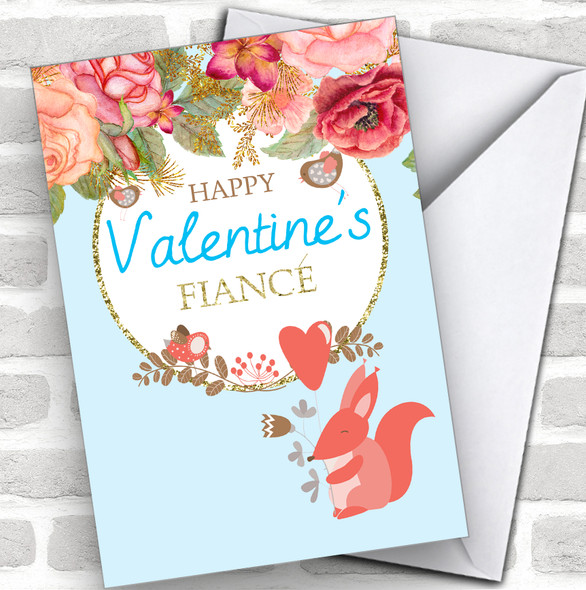 Flowers Cute Squirrel For Fiancé Personalized Valentine's Day Card