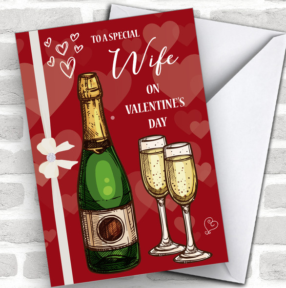 Champagne & Glasses Wife Personalized Valentine's Day Card