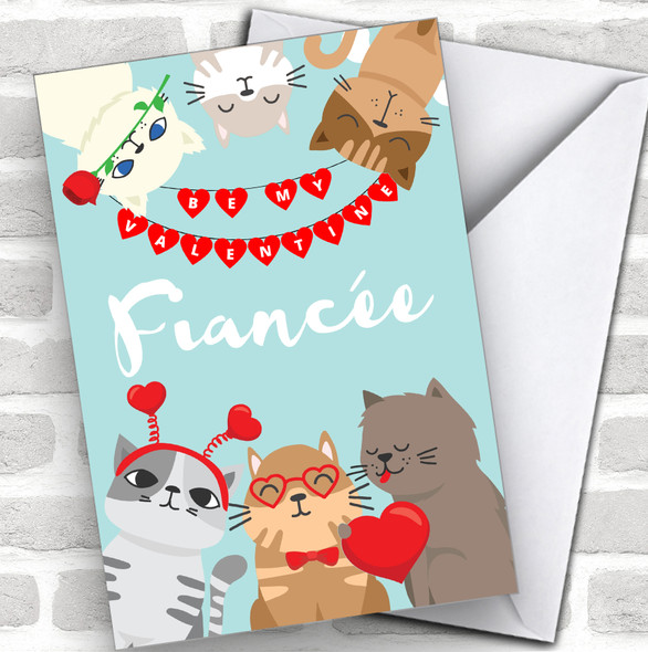 Cats & Bunting Fiancée Personalized Valentine's Day Card