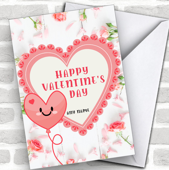 Pink Roses Cute Heart Personalized Valentine's Day Card