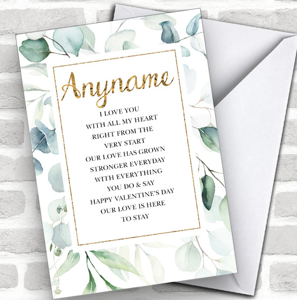 Leaves Gold Poem Personalized Valentine's Day Card