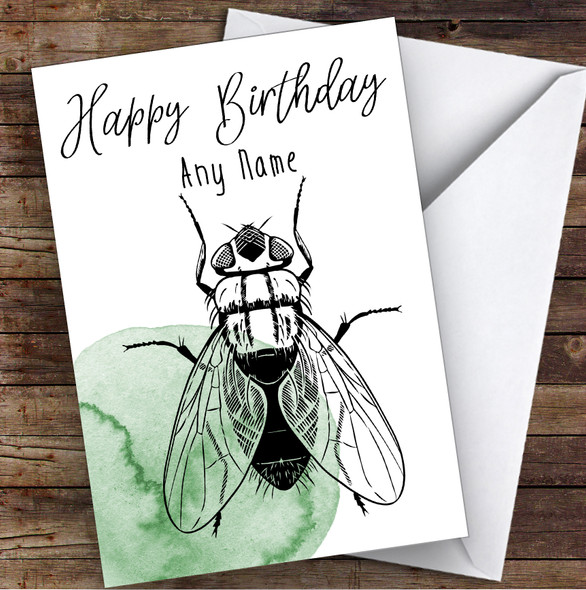 Watercolor Green House Fly Insect Personalized Birthday Greetings Card