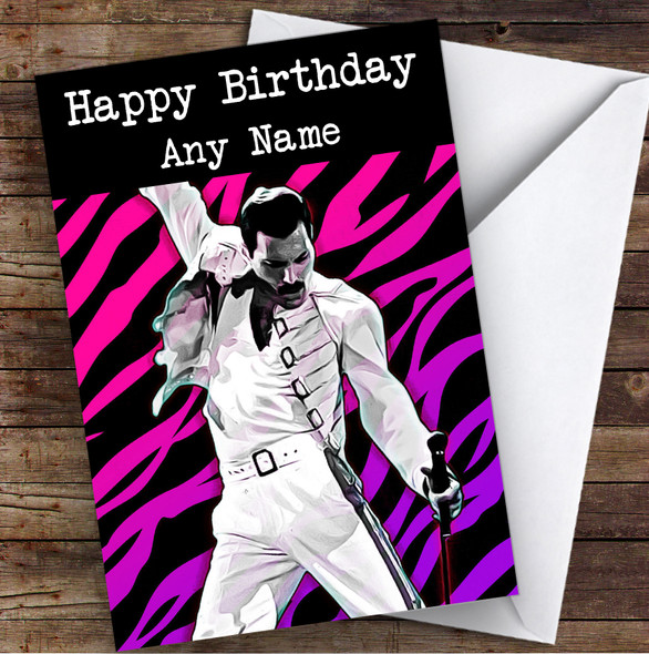Freddie Mercury Pink Zebra Print Celebrity Personalized Birthday Card