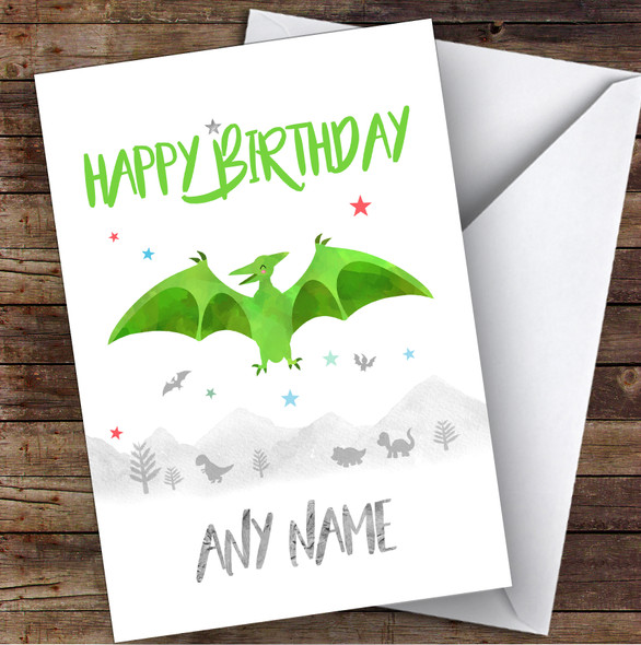 Green Dinosaur Kid's Watercolor Children's Kids Personalized Birthday Card