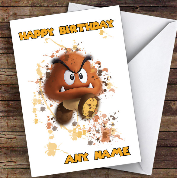 Goomba Super Mario Bros Splatter Art Children's Kids Personalized Birthday Card