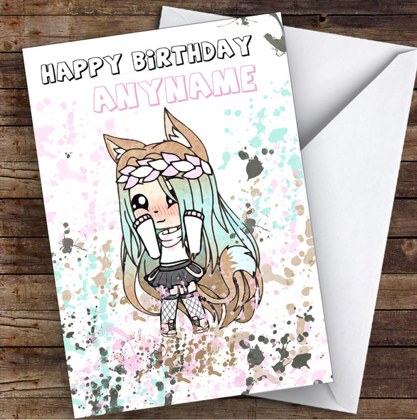 Gatcha Life Hippy Life Splatter Art Children's Kids Personalized Birthday Card