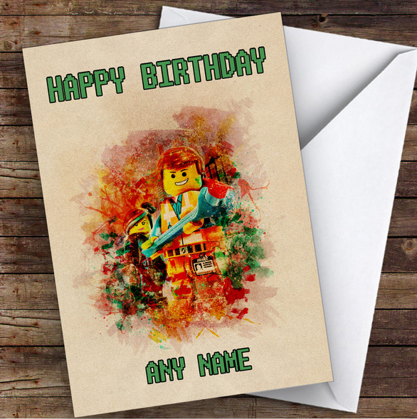 The Lego Movie Watercolor Splatter Children's Kids Personalized Birthday Card