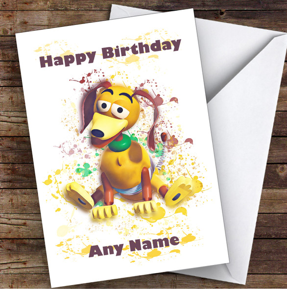 Slinky Dog Toy Story Splatter Art Children's Kids Personalized Birthday Card