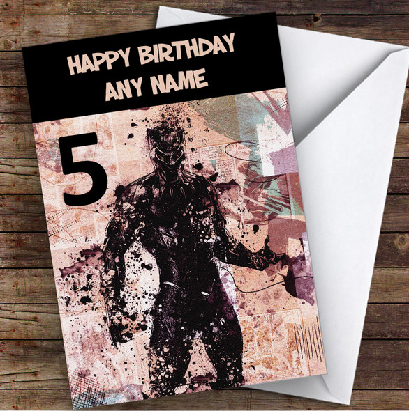 Black Panther Abstract Smudge Children's Kids Personalized Birthday Card