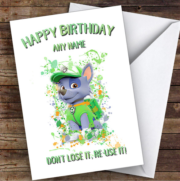Paw Patrol Rocky Splatter Art Children's Kids Personalized Birthday Card