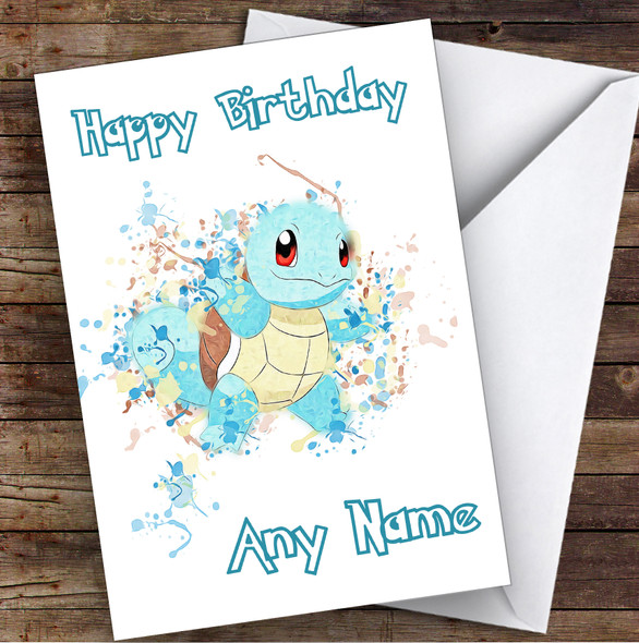 Squirtle Pokémon Splatter Art Children's Kids Personalized Birthday Card