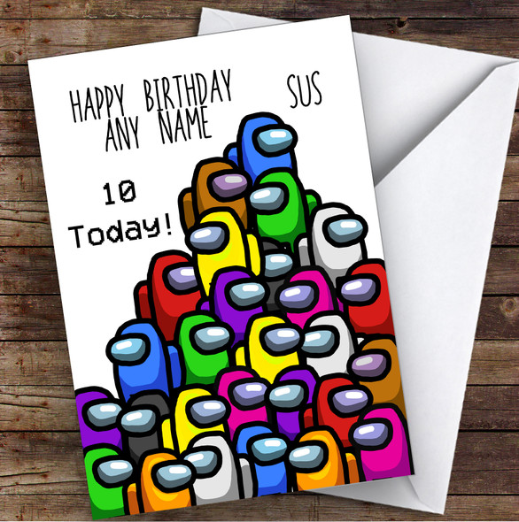 Among Us Character Pile Sus Children's Kids Personalized Birthday Card