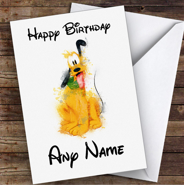 Disney Pluto Watercolor Splatter Style Children's Kids Birthday Card