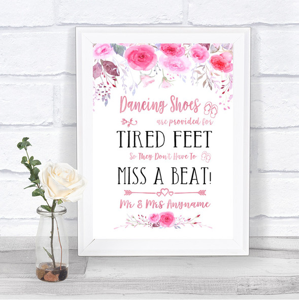 Pink Watercolour Floral Dancing Shoes Flip-Flop Tired Feet Wedding Sign