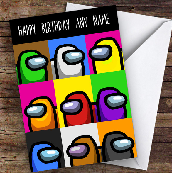 Among Us color Pop Art Children's Kids Personalized Birthday Card
