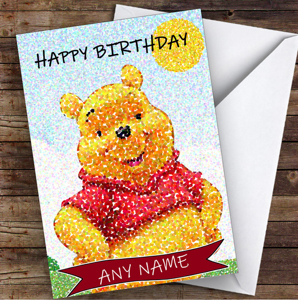 Winnie The Pooh Dot Art Children's Kids Personalized Birthday Card