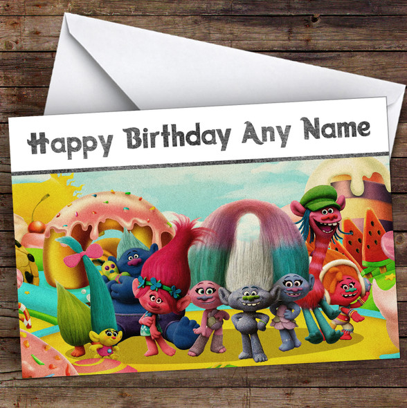 Trolls colorful Retro Children's Kids Personalized Birthday Card