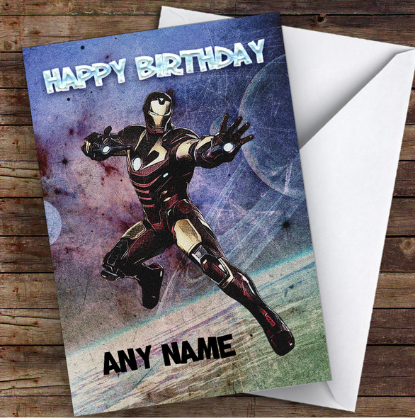 Grunge Style Iron Man Children's Kids Personalized Birthday Card