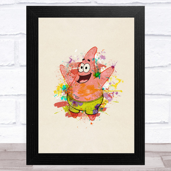 Patrick Star Watercolor Splatter Spongebob Children's Kid's Wall Art Print