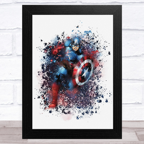 Captain America Watercolor Splatter Children's Kid's Wall Art Print