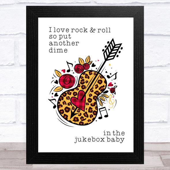 I Love Rock & Roll Leopard Print & Heart Guitar Song Lyric Wall Art Print