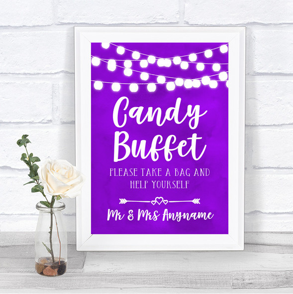 Purple Watercolour Lights Candy Buffet Personalized Wedding Sign