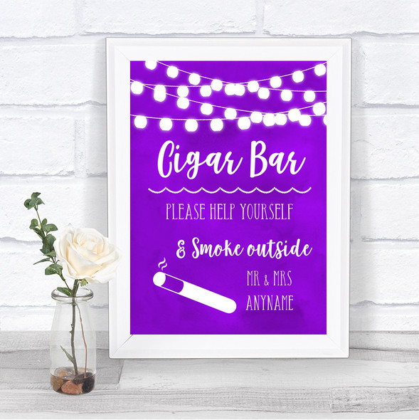 Purple Watercolour Lights Cigar Bar Personalized Wedding Sign