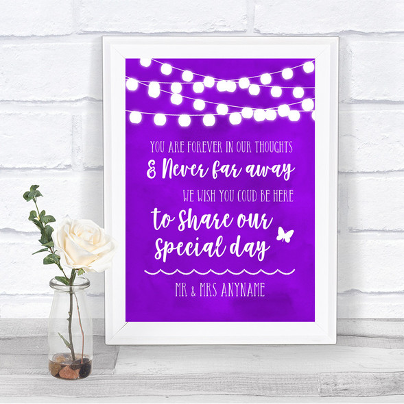 Purple Watercolour Lights In Our Thoughts Personalized Wedding Sign