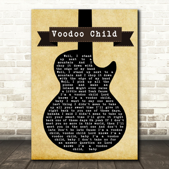 Jimi Hendrix Voodoo Child Black Guitar Song Lyric Art Print