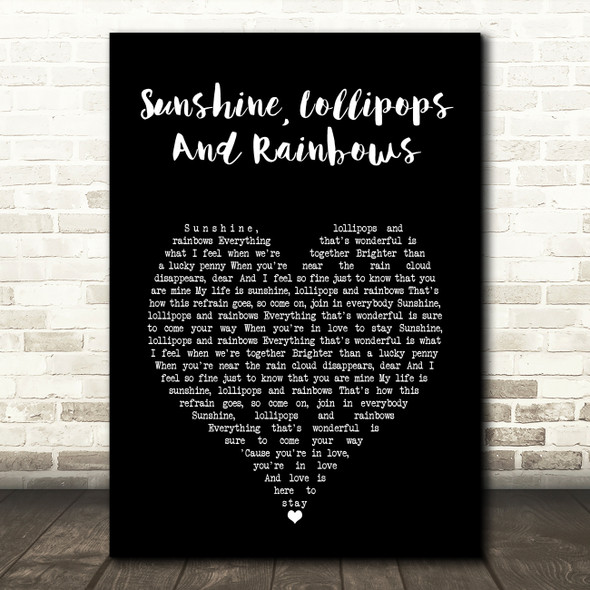 Lesley Gore Sunshine, Lollipops And Rainbows Black Heart Song Lyric Art Print