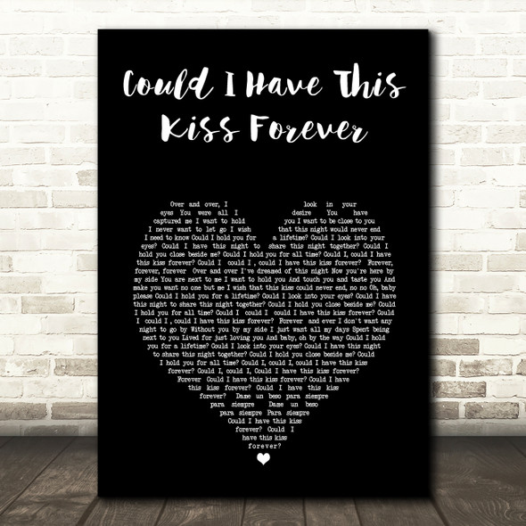 Whitney Houston & Enrique Iglesias Could I Have This Kiss Forever Black Heart Song Lyric Art Print