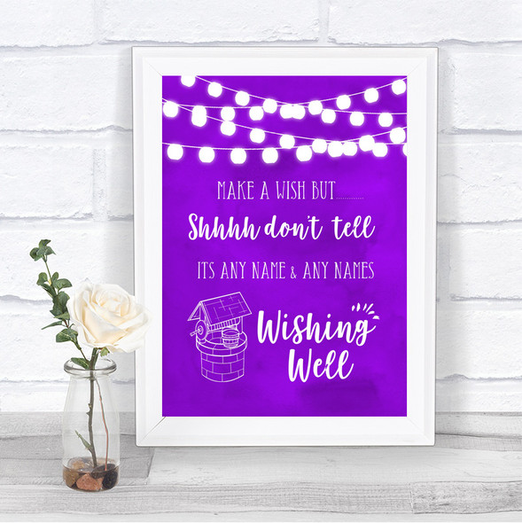 Purple Watercolour Lights Wishing Well Message Personalized Wedding Sign