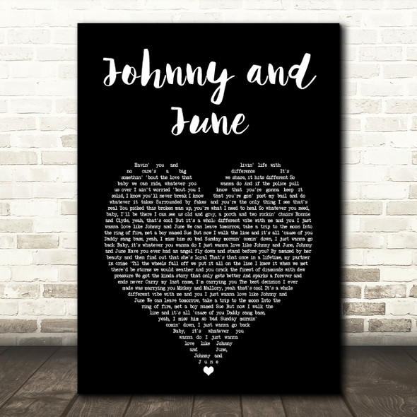 Jelly Roll Johnny and June Black Heart Song Lyric Art Print