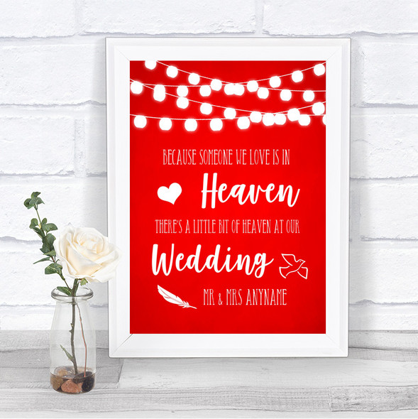 Red Watercolour Lights Heaven Loved Ones Personalized Wedding Sign