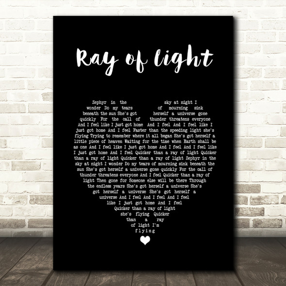 Madonna Ray of Light Black Heart Song Lyric Art Print