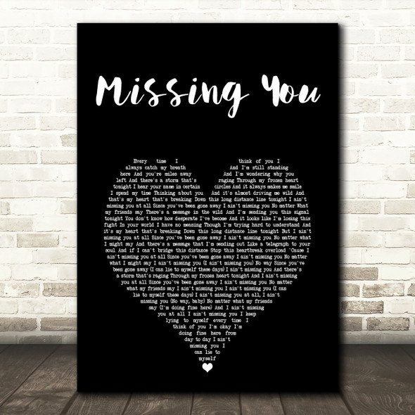 John Waite Missing You Black Heart Song Lyric Art Print